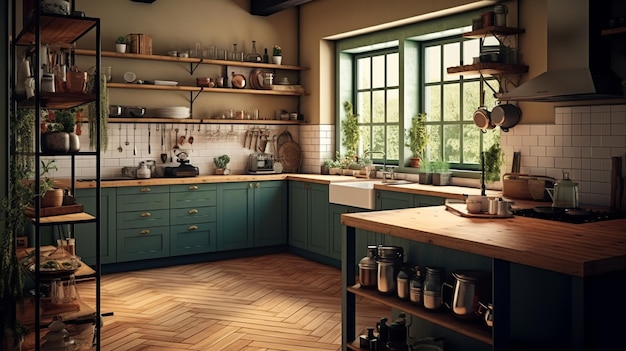 a modern kitchen in a rustic style