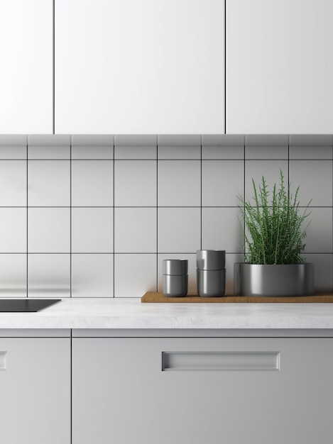 Modern kitchen set with leaves on vase minimalistic classic kitchen Generative AI