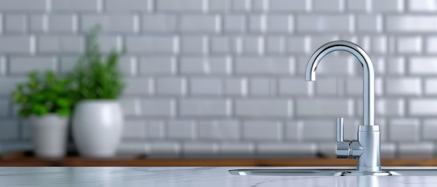 Modern kitchen sink with a chrome faucet