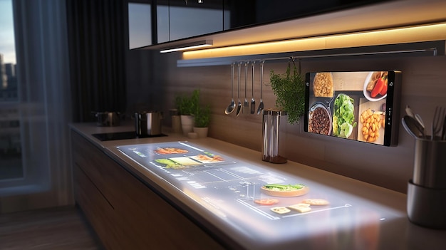 Photo modern kitchen with interactive touchscreen