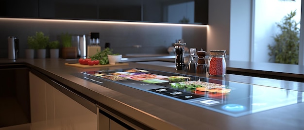 Photo modern kitchen with interactive touchscreen