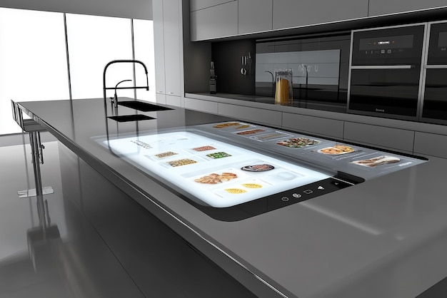 Photo modern kitchen with interactive touchscreen