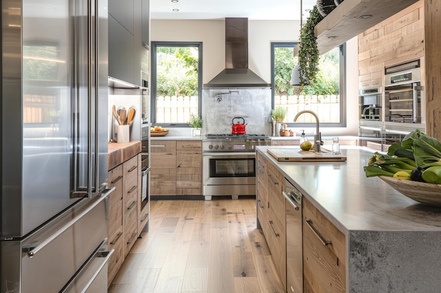 Modern kitchen with island hardwood