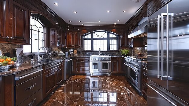 Photo modern kitchen with stainless steel appliances