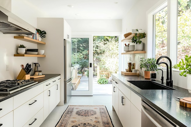 Photo modern kitchen with terrazzo island and minimalist cabinetry design