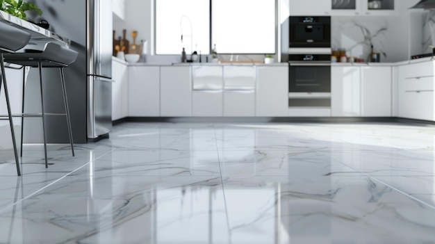 Modern kitchen with white tile ceiling hardwood floors and sleek cabinetry