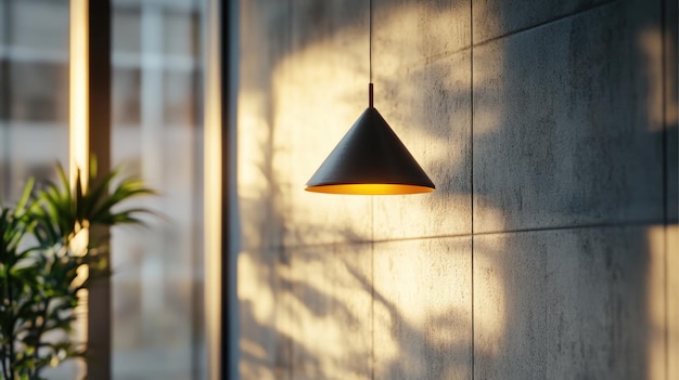 Photo modern lamp against sunlit wall