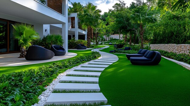 Modern Landscape Design with Greenery and Pathway