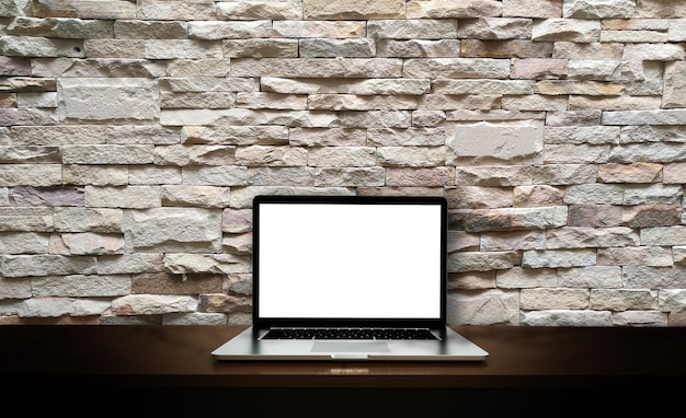 Modern laptop isolated on brick background 3D Illustration