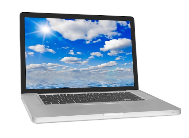 Modern laptop isolated on white background .