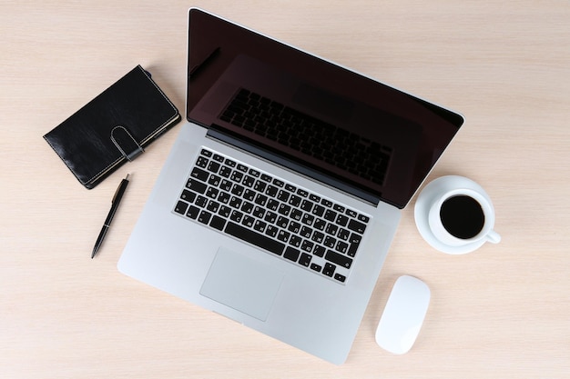 Modern laptop on table close up