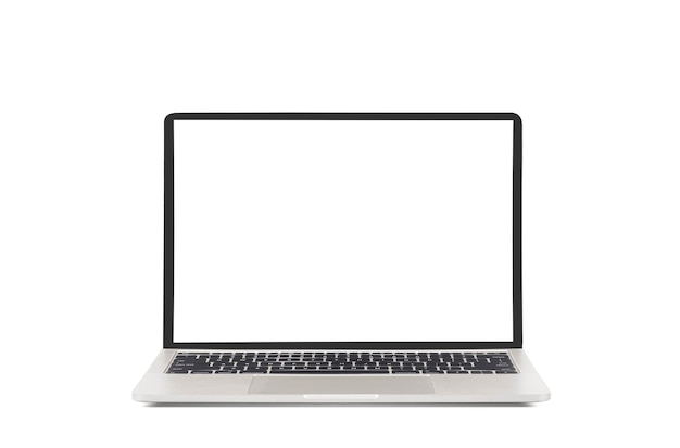 Modern laptop with blank screen on isolated white background