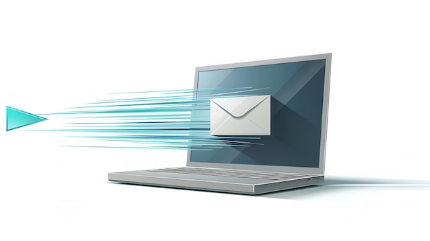 Modern Laptop with Emerging Envelope and Blue Arrow on White Background