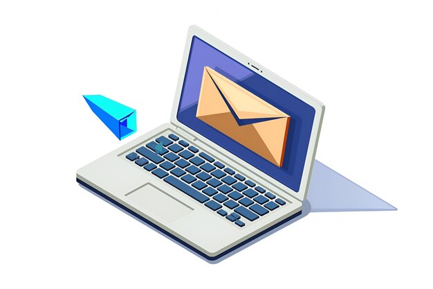 Modern Laptop with Emerging Envelope and Blue Arrow on White Background