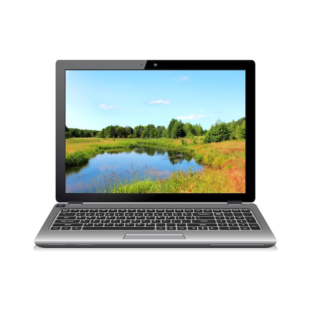 Modern laptop with landscape wallpaper