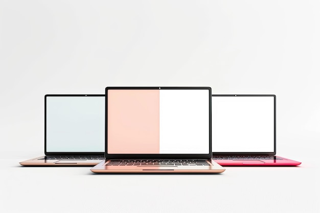 Photo modern laptops in different colors on white background