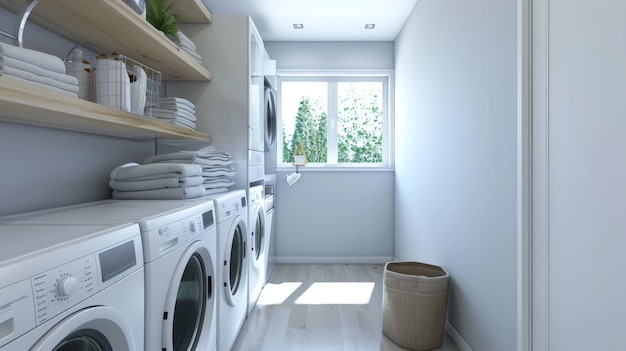 Modern Laundry Room with White Appliances and Natural Light