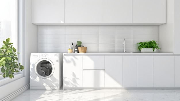 Modern Laundry Room with White Cabinets and a Washing Machine