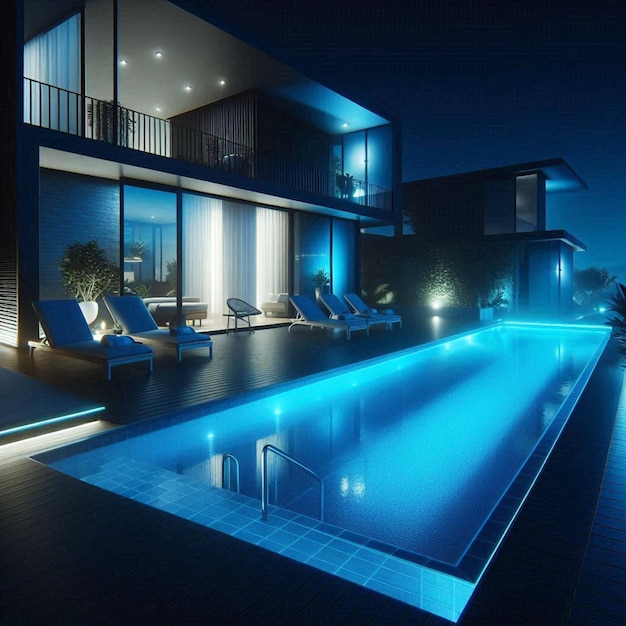 Modern Lifestyle Swimming pool at Late Night