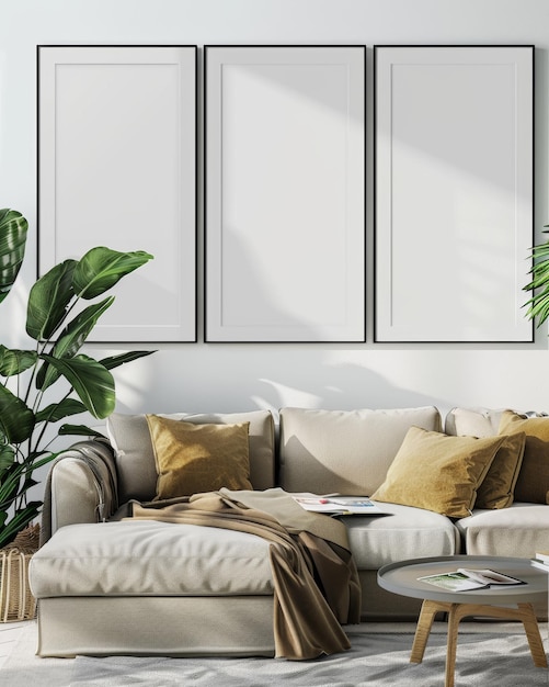 Modern Living Room Decor with Pampas Plants Generative AI