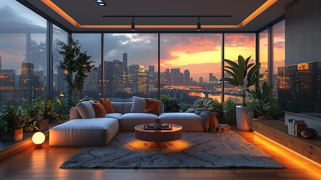 Modern living room at house apartment with nature