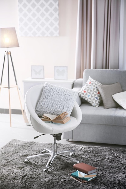 Modern living room interior in grey tones