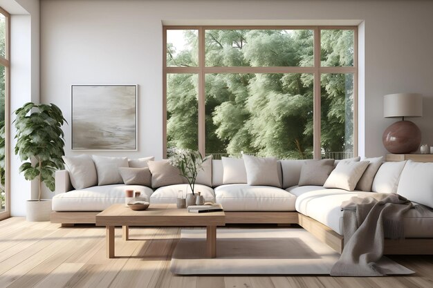 Modern Living Room Interior with Comfortable Sofa and Stylish Furniture 11