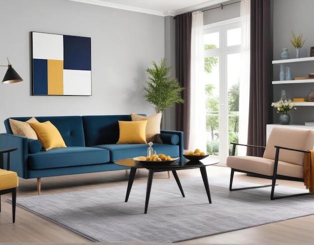 Modern living room interior with stylish comfortable sofa