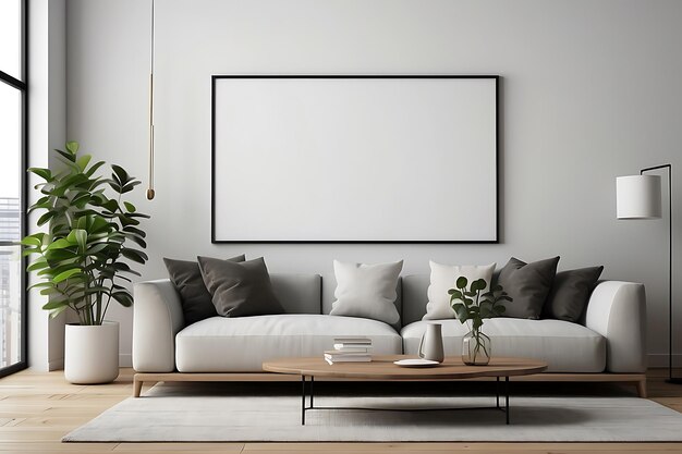 Modern living room interior with white sofa and plants