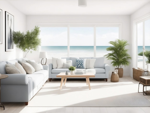 Modern living room near the sea Generative AI Illustration