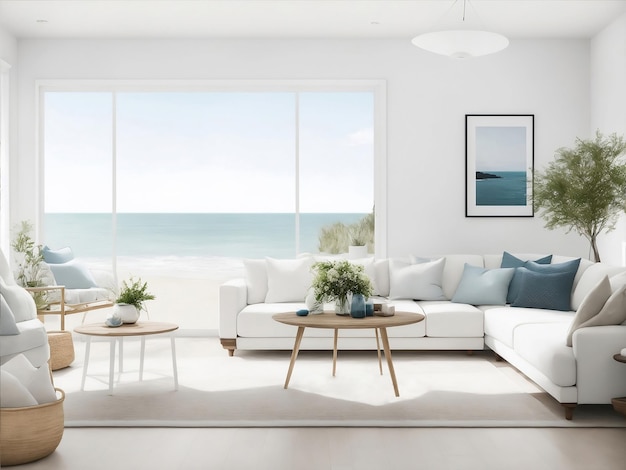 Modern living room near the sea Generative AI Illustration