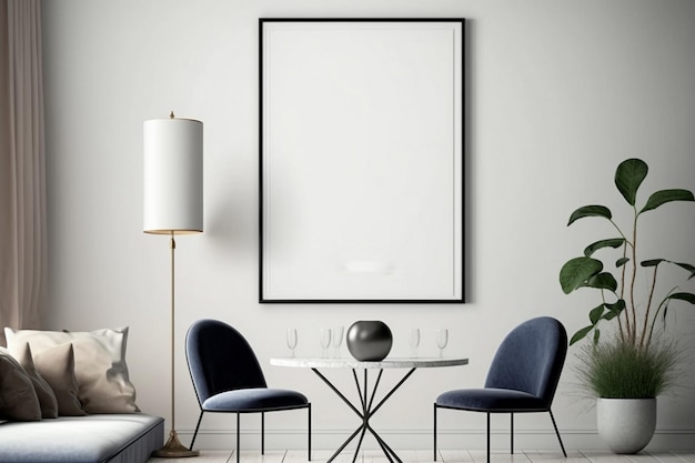 Modern living room Poster frame on the wall of the living room Frame Mockup Luxurious apartment ba