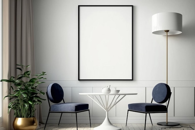 Modern living room Poster frame on the wall of the living room Frame Mockup Luxurious apartment