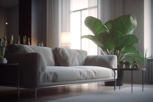 modern living room sofa and plant in modern interior Generative AI