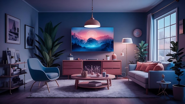 modern living room with AIdriven home automation system and IoTconnected devices