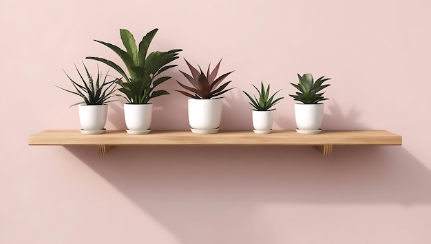 Modern Living Room with Blush Pink Paneling and Floating Wooden Shelf with Potted Plants