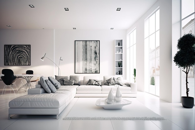 Modern living room with confortable white sofa Interior design Generative AI