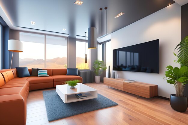 Modern living room with furniture