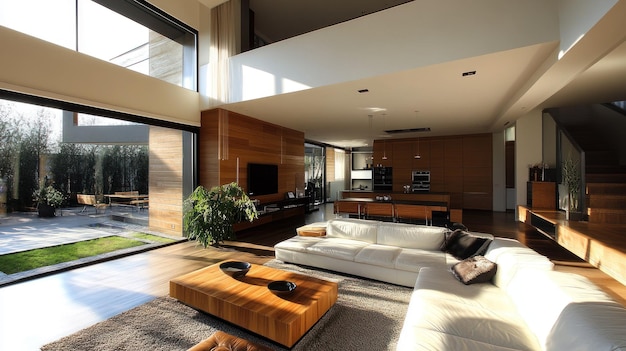 Modern Living Room with Garden View