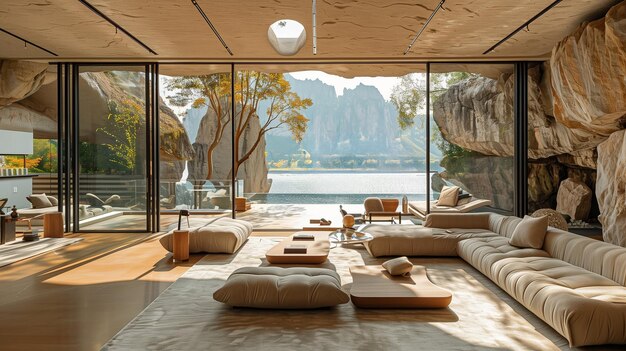 Modern Living Room With Mountain Views And Infinity Pool