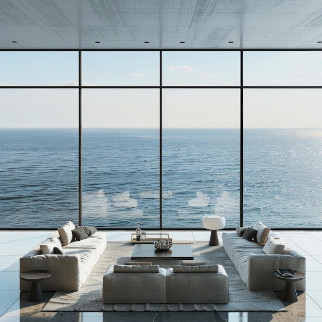 Modern living room with ocean view decor