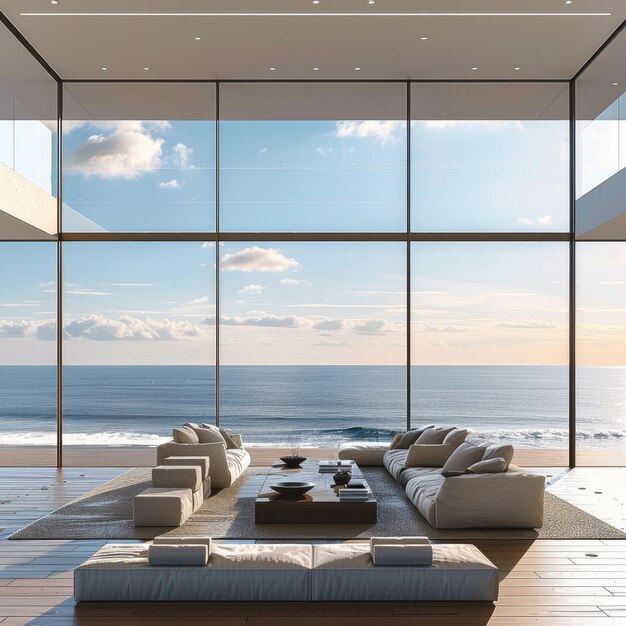 Modern living room with ocean view decor