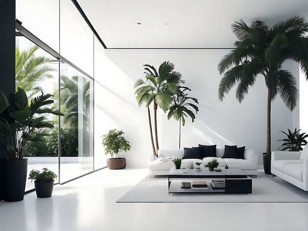 modern living room with palm