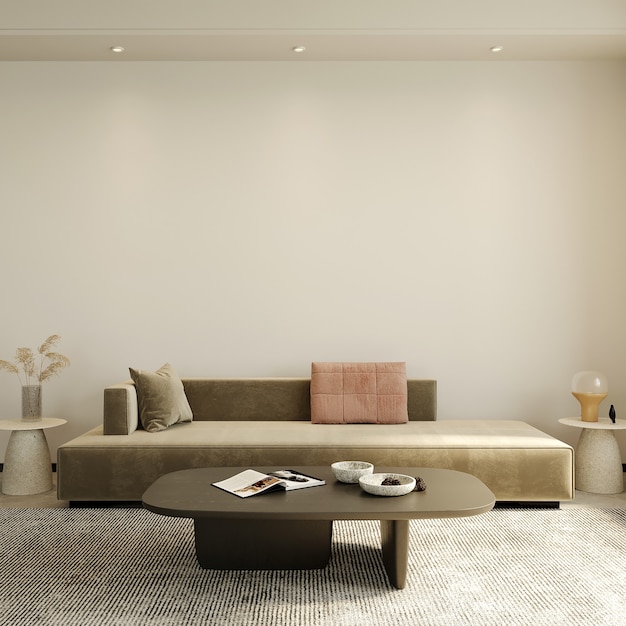 Modern living room with sofa 3d render