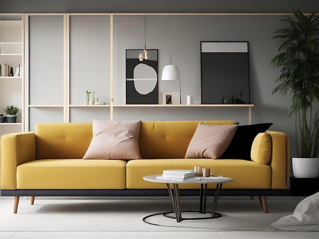 Modern Living Room with Sofa and Frame Mockup