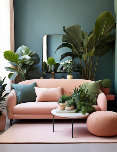 Modern Living Room with Sofa and Plant Idea Interior Design Modern Color Dynamis Floral in Room