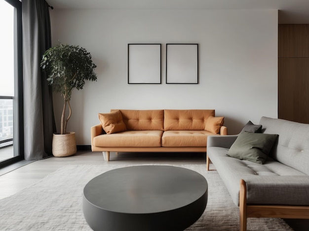 Photo modern living room with two sofas and a round coffee table