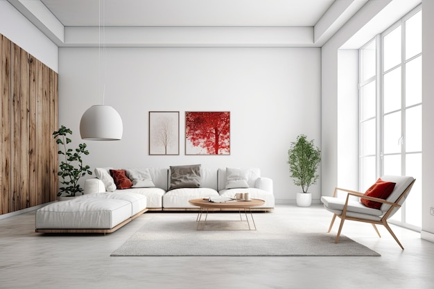 Modern living room with white furniture Generative AI