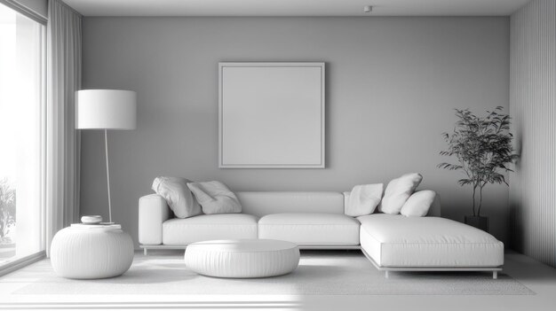 Photo modern living room with white sofa and grey walls