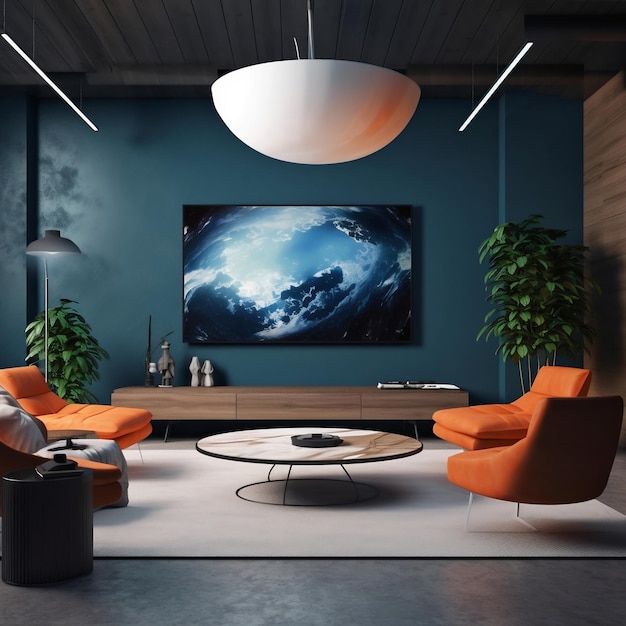 Modern Living Room Zoom Background for Video Conferencing Generative AI